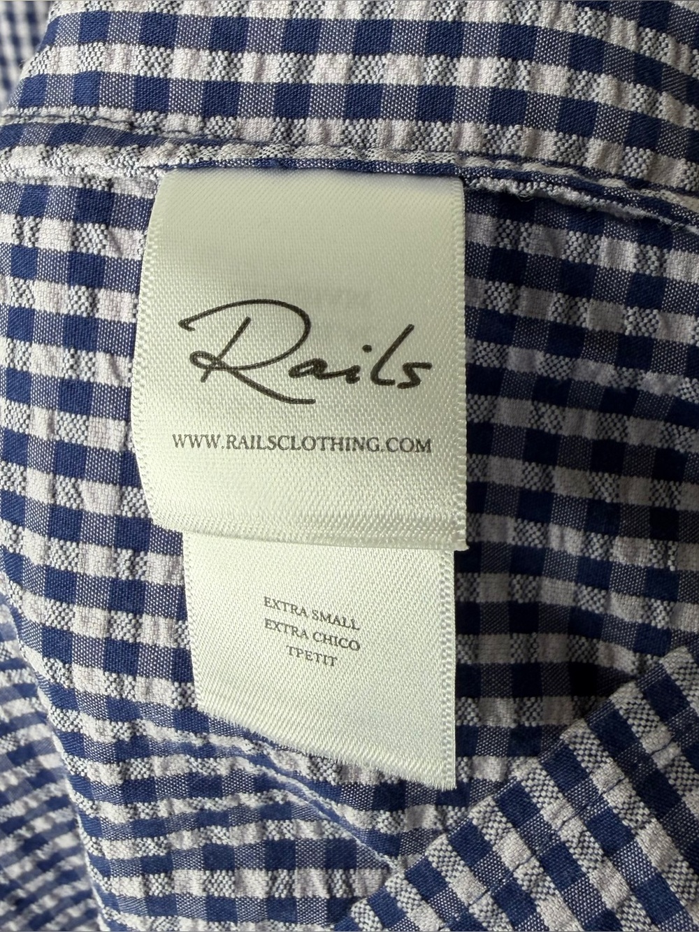 Rails Maeve Midi Dress Size XS Navy Lilac Gingham Bow Cut Out Organic Cotton - Picture 11 of 13